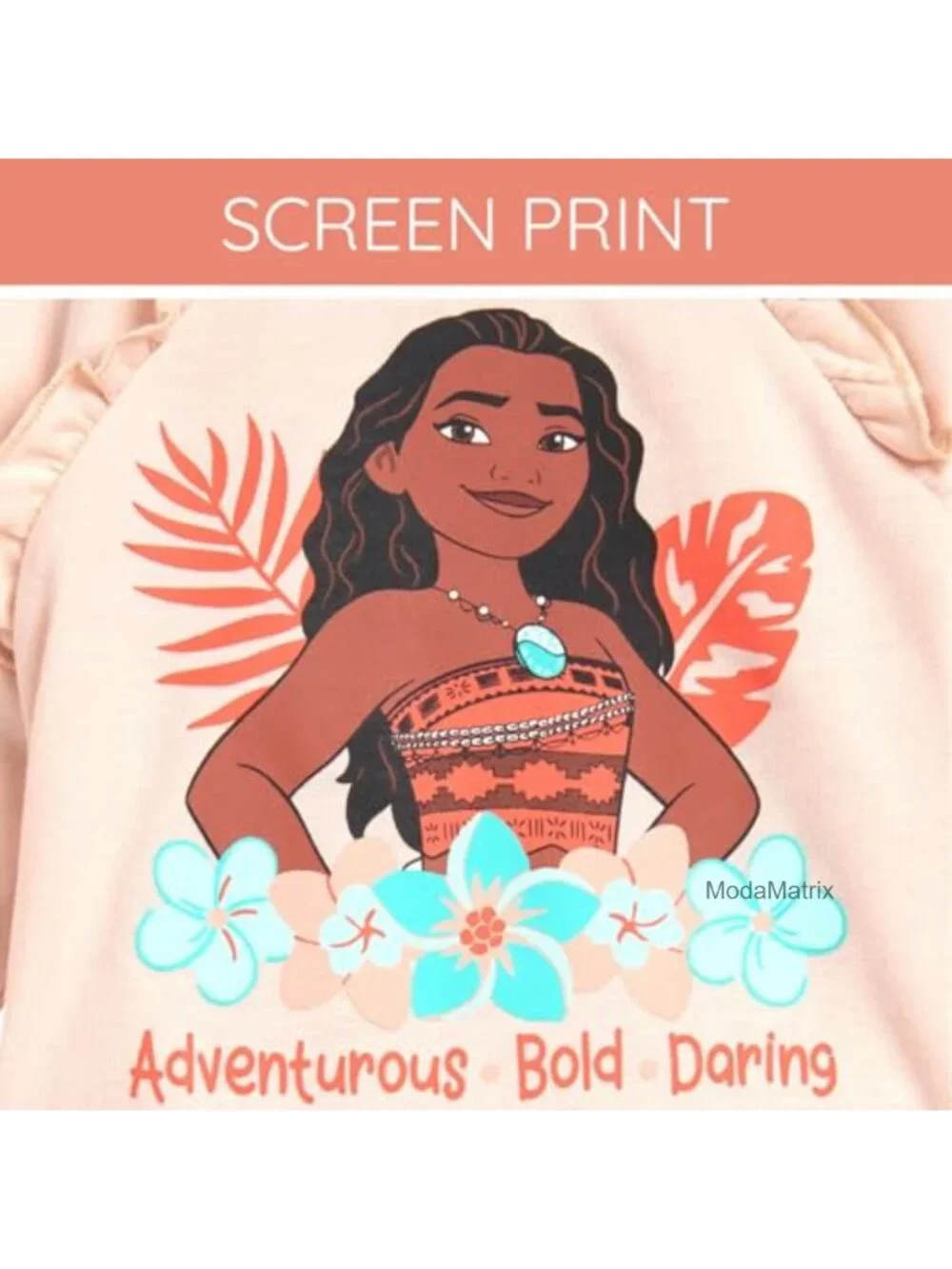 Girls Tulle Long Sleeve Dress with Glitter Moana Design